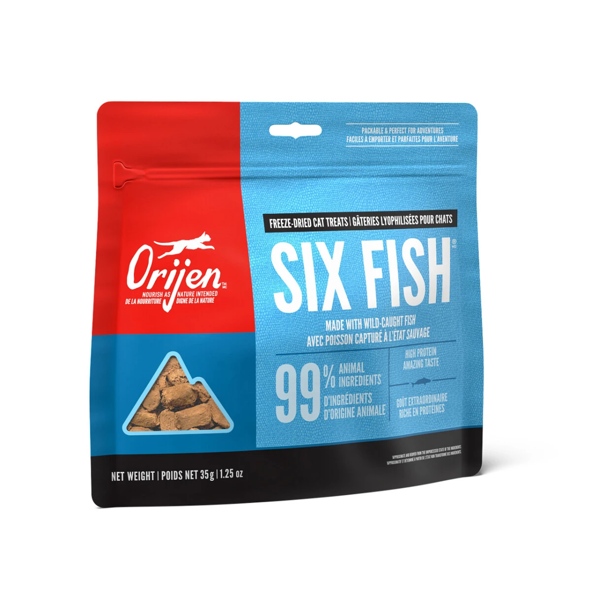 Gâterie lyophilisé Six Fish pour chats - ORIJEN Gâterie Lyophilisé Six Fish Pour Chats - ORIJEN -Animobouffe Magasin ORIJEN Freeze Dried Six Fish Recipe Cat Treats Front Right 35g Canada optimize