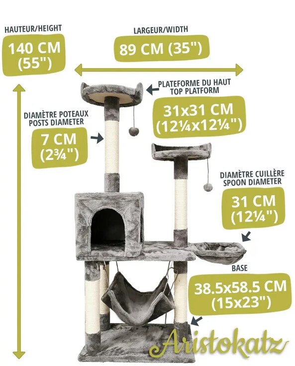 Arbre a chat gris à trois niveaux 55'' - Aristokatz Arbre A Chat Gris à Trois Niveaux 55'' - Aristokatz -Animobouffe Magasin ar1002 4 optimize