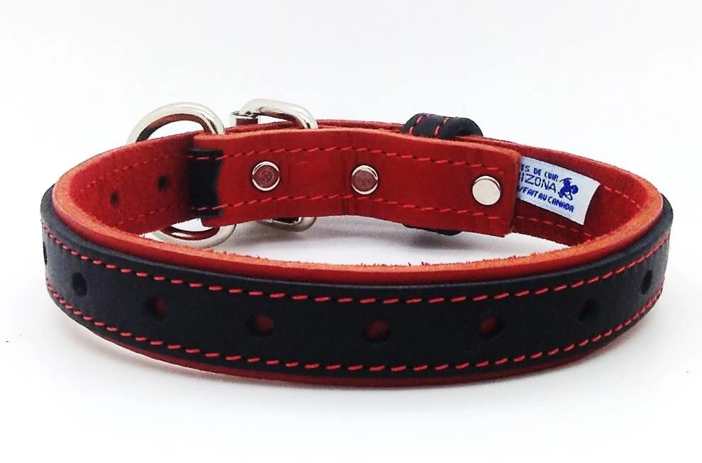 Collier de Cuir Double Noir et Rouge de Luxe pour Chien - Arizona Collier De Cuir Double Noir Et Rouge De Luxe Pour Chien - Arizona -Animobouffe Magasin collier cuir luxe rouge optimize